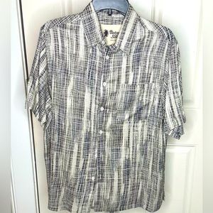 Vintage Silk  Soft Casual shirt. Size med. colors purple/green/cream back drop